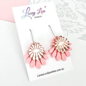 Medium Flower Frill Statement Dangle - Rose gold and pink Acrylic Earrings