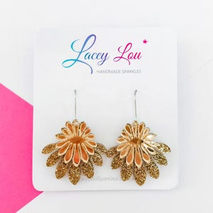 Medium Flower Frill Statement Dangle - Gold Acrylic Earrings