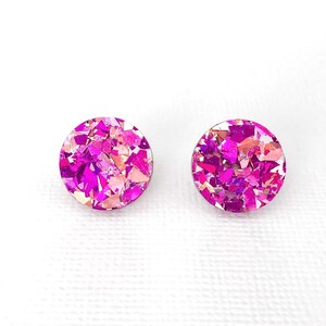 Small Round Acrylic Studs (15mm) - Unicorn Pink Shard Glitter