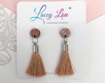 Small Silk Tassel Earrings - Coffee