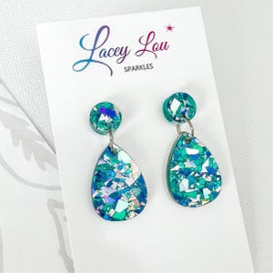 Small Teardrop Dangles - Ice Blue Glitter Acrylic Earrings
