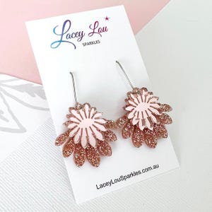 Medium Flower Frill Statement Dangle - Rose Gold Acrylic Earrings