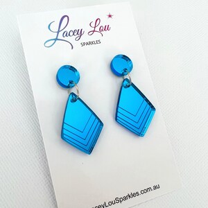 Small Abstract Dangle - Blue Mirror Acrylic Earrings