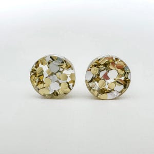Small Round Acrylic Studs (15mm) - Gold & Silver Chunky Glitter