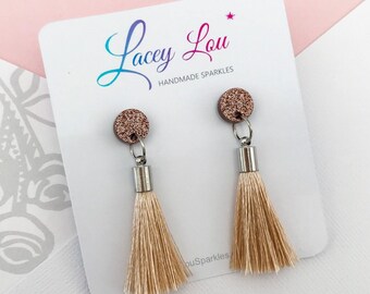 Small Silk Tassel Earrings - Caramel