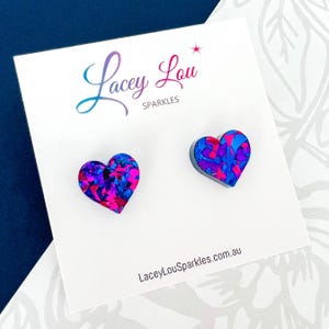Small Heart Acrylic Studs (15mm) - Midnight Blue Glitter