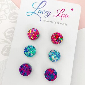Round Multicolour 15mm Glitter Acrylic Stud Set