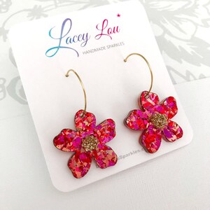 Rose Glitter Acrylic Flower Hoop Dangles