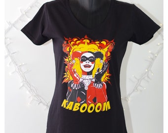 Women's T-shirt v-neck harley quinn screen printed in limited edition