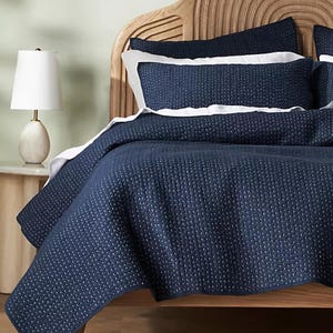 Indian Handmade Cotton Kantha Quilt, Hand Stitched Blanket, Solid Kantha Bedspread, Soft Breathable and Sustainable Bedding Set CKQ#277