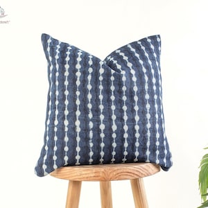 Handtryckt bomullskuggordel: Indigo Boho Farmhouse-kudde CKQ#289