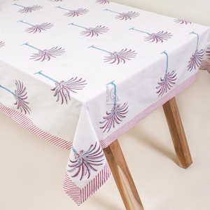 Printed Tablecloth, Indian Hand Block Printed Table Cover, Palm Tree Tablecloth, Home Decor Linen Set Gift For Mom and Gift For Her TC#10