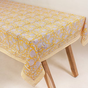 Indian Floral Block Print Tablecloth: Cotton Farmhouse Table Cover