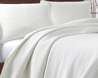 Solid White Quilt, Cotton Kantha Quilt, Handmade Quilt, Natural White Kantha Blanket Throw, King Size Quilt Modern Quilt CKQ#01