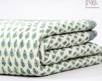 Kantha Quilt, Handgedruckter Baumwoll Quilt, Blumenmuster Quilt, Handgemachter Quilt, Handgenähter Kantha Quilt #04