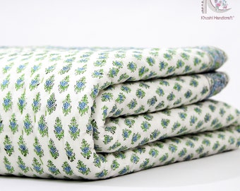 Met de hand bedrukte kantha-quilt: zachte, ademende katoenen deken met bloemenprint #04