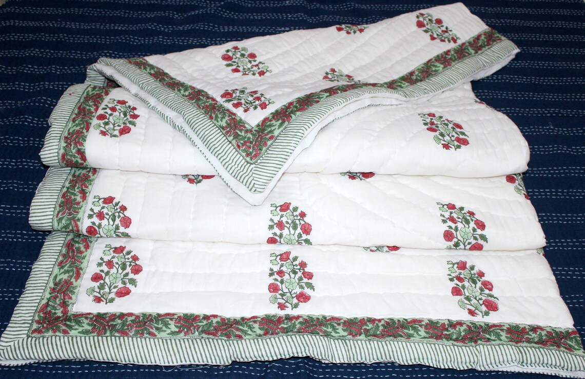 Floral Print Muslin Quilt Hand Block Printed Light Weight Etsy