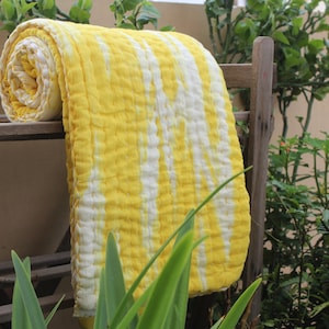 Yellow Tei-dye shibori Cotton Kantha Quilt, Natural Vegetable Color Nursery Queen Twin or baby CKQ#55