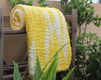 Gelber Tei-Dye Shibori Cotton Kantha Quilt, natürliche Gemüsefarbe Nursery Queen Twin oder Baby CKQ # 55