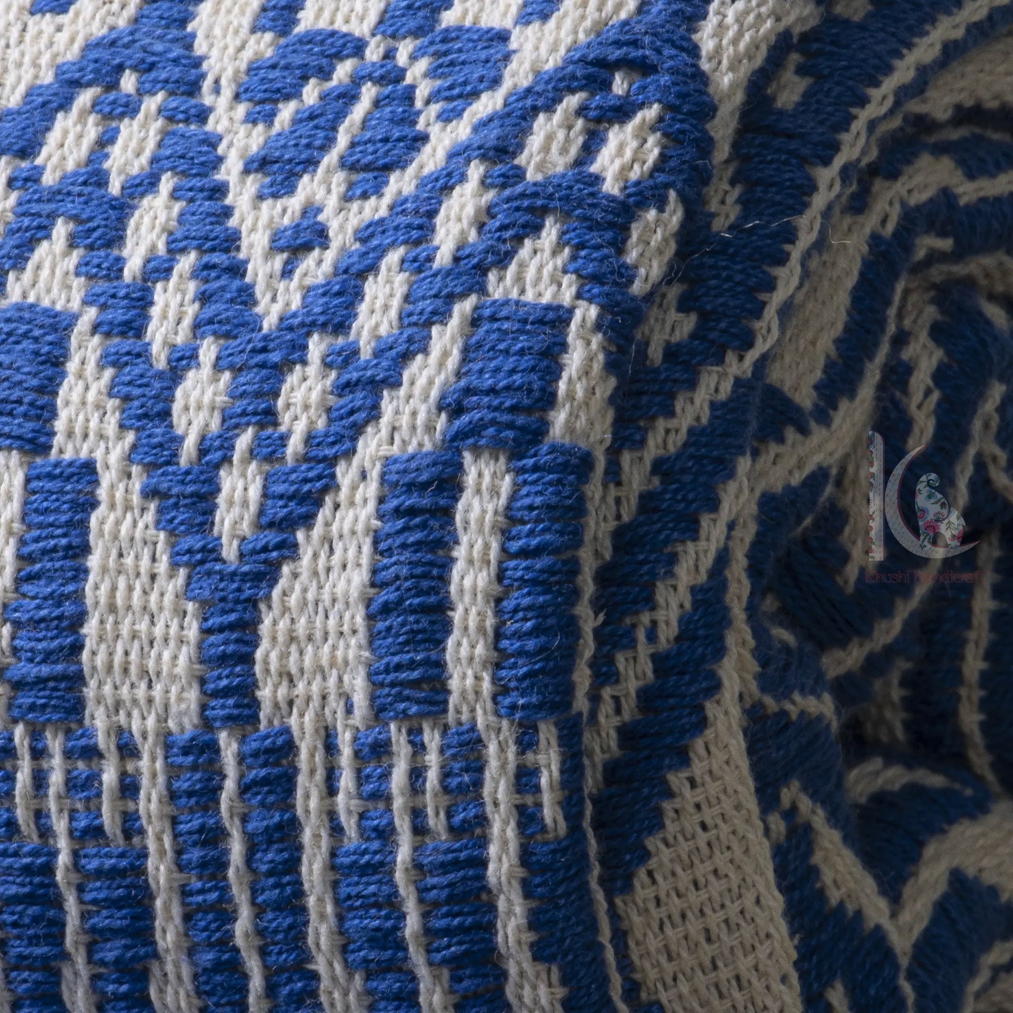Indigo Blue Hand Loom Cotton Throw Hand Woven Blanket India Etsy