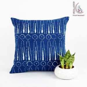 Solid indigo blue pillow cover Hand Block print pillow cover Indigo blue cotton cushion cover, sofa throw cushion INDP#04
