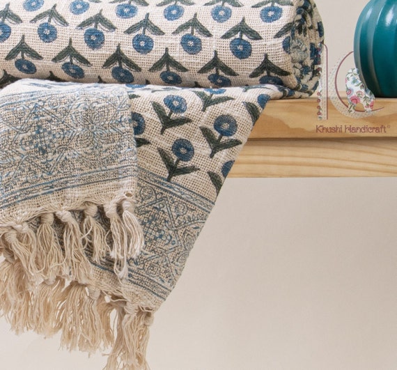 Handloomed Block Print Throw Blanket Handloomed Block Print Throw Blanket