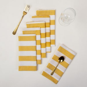 Set di tovaglioli a righe gialle, tovaglioli con stampa a blocchi, set di tovaglioli da cena in tessuto di cotone al 100%, ecologici e riutilizzabili