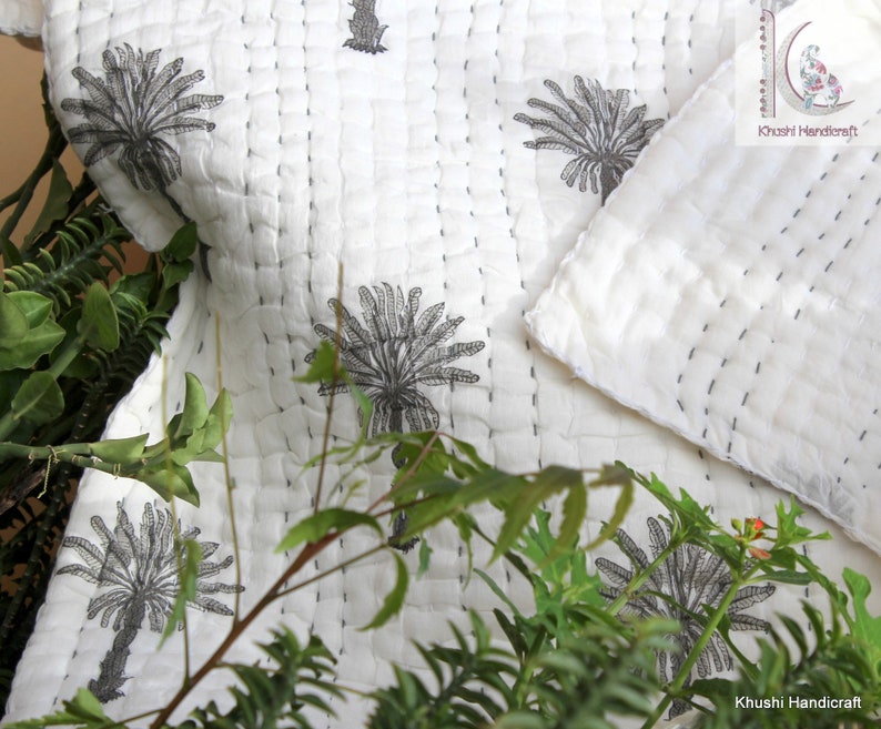 Kantha Baby Quilt Block Print Hand Stitched Baby Blanket Etsy