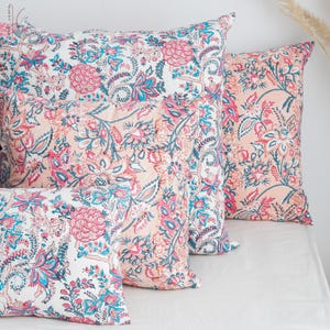 Floral Pillow Cover, Block Print Pillow Cover, Botanical Pillow, Decorative Couch Pillow for Living Room, Designer Throw Pillows CKQ#295