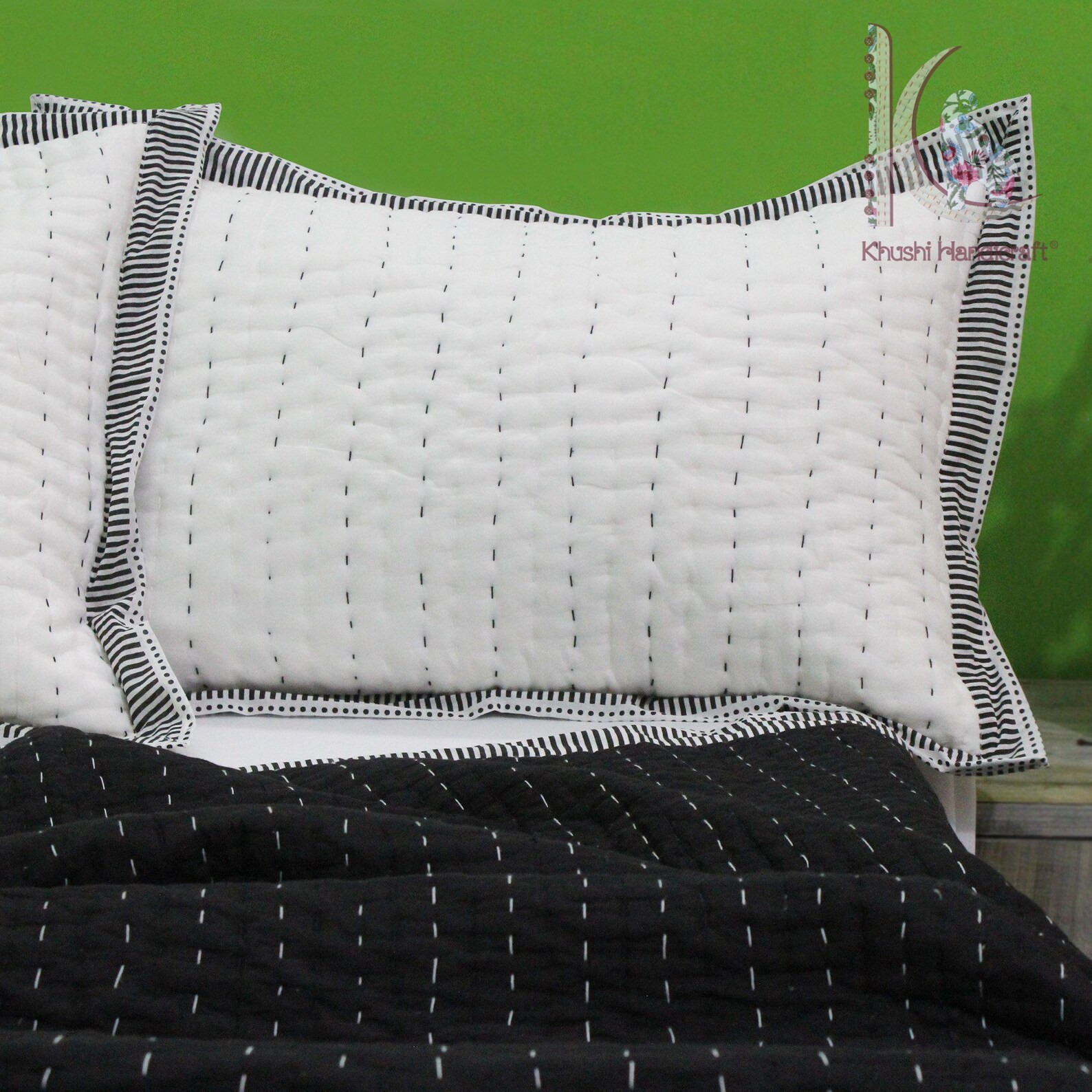 Buy Solid Black White Kantha Quilt Cotton Quilt Handmade Bedding Online