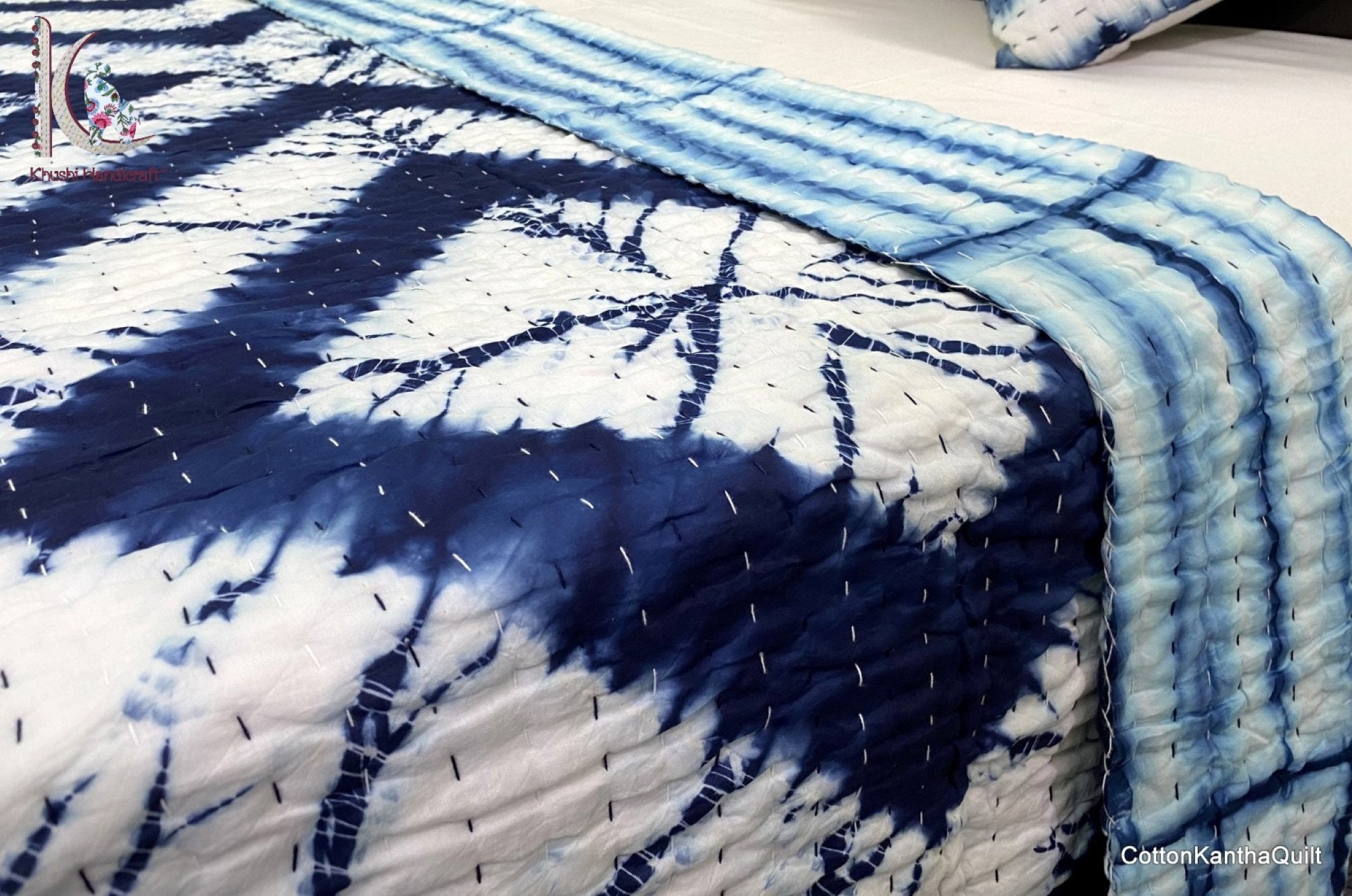 Tie Dye Quilt Hand Dyed Soft Kantha Quilt Shibori Print Etsy
