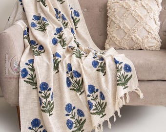 Handbedruckte Decke aus Baumwolle: Boho Wohndekor CKQ#TH05