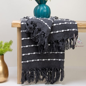 Black color Hand Wovan Throw Hand Loomed Mud Cloth Blanket Handmade Throws and Blankets Ethnic Cotton Textile