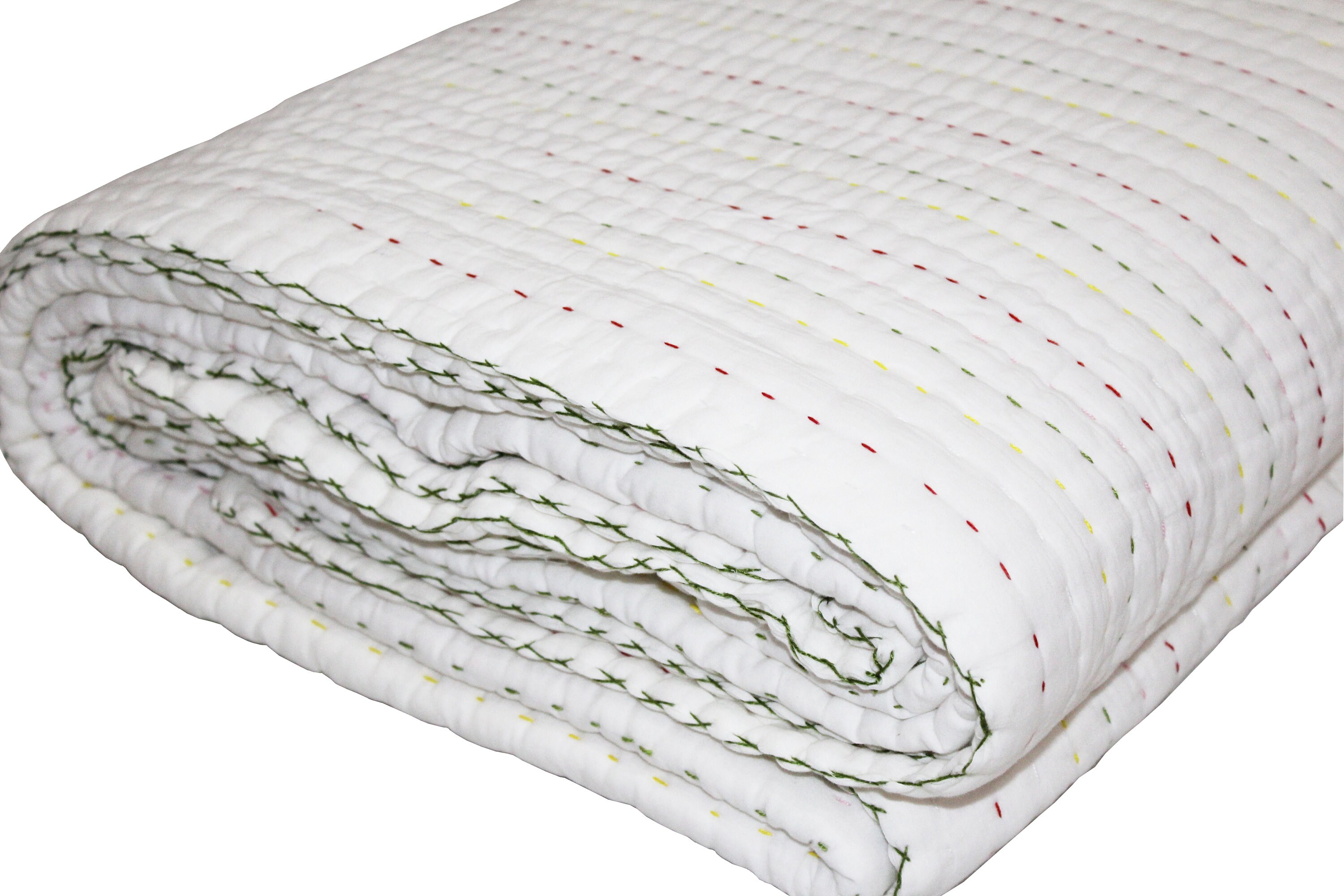 Katoenen quilt effen witte multi color thread katoen kantha Etsy