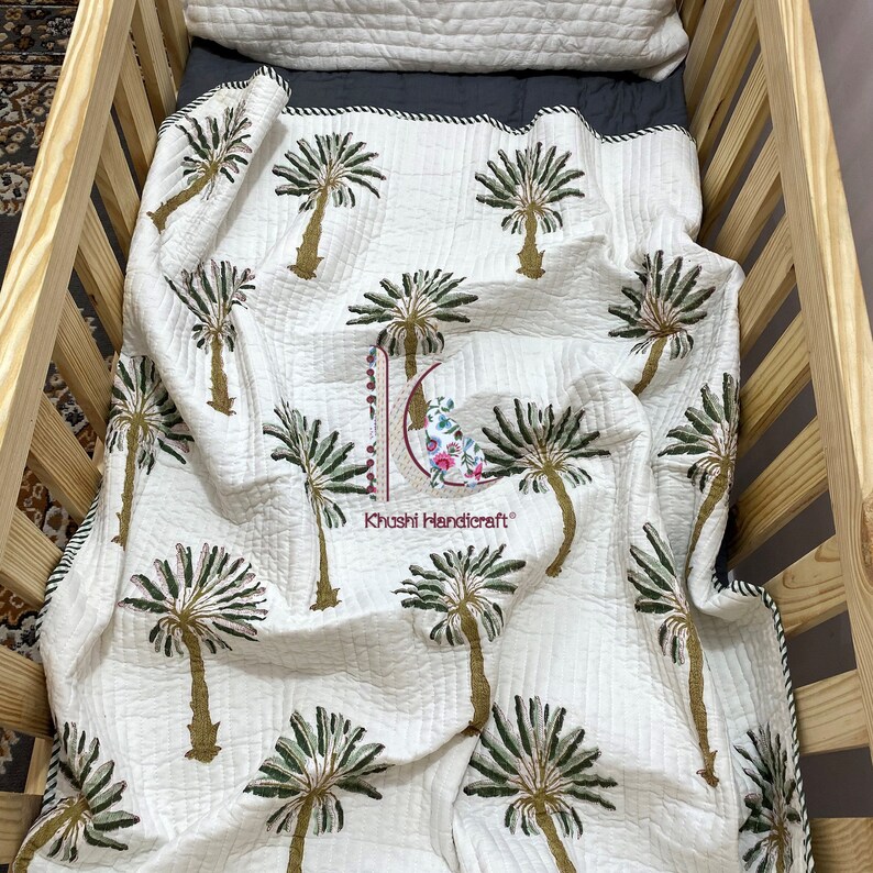 Palm tree Soft baby blanket crib bedding handmade cotton quilt Etsy