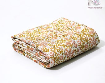Hand Block Print Kantha Baby Quilt: Organic Cotton Floral Blanket, Cot Quilts CKQ#62
