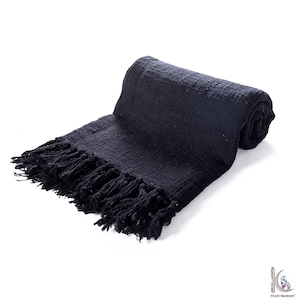 Solid black color Cotton Throw, black and white Blanket with Tassels , Tassels Blanket Black Color Bohemian Throw blanket CT#13
