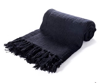 Solid black color Cotton Throw, black and white Blanket with Tassels , Tassels Blanket Black Color Bohemian Throw blanket CT#13