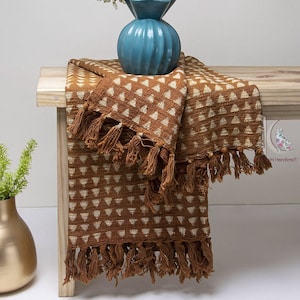 India cotton blanket, block print throw, cotton sofa throw hand loom bohemian mud cloth throw blanket with tassels handmade.