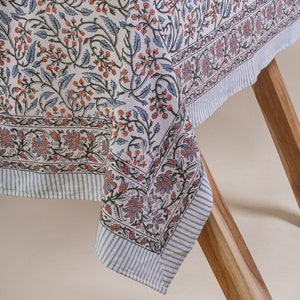 Indian Block Print Tablecloth, Floral Print Cotton Table Cover, Farmhouse Dining Cloth, Traditional Table Cover TC#01
