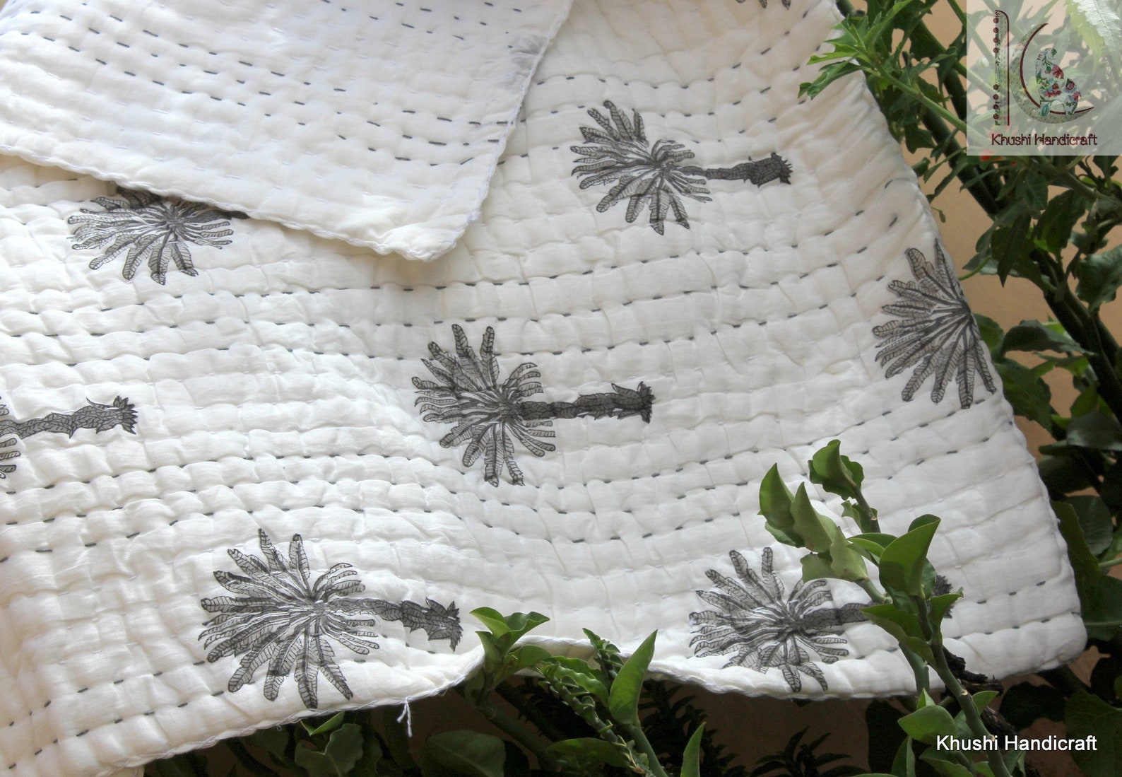 Kantha Baby Quilt Block Print Hand Stitched Baby Blanket Etsy