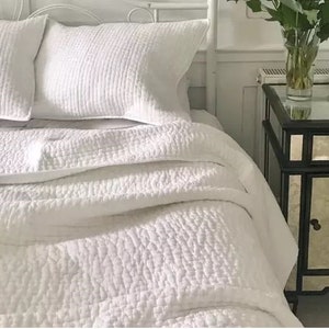 Beautiful white Cotton Kantha Quilt, Indigo Blanket Handmade Quilt, Natural White Kantha Blanket Throw Queen, Twin, Baby bedding Set CKQ#020