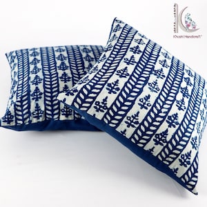 Hand Block Printed Indigo Cotton Cushion Cover: Mud Cloth Pillow Sham INDP#01