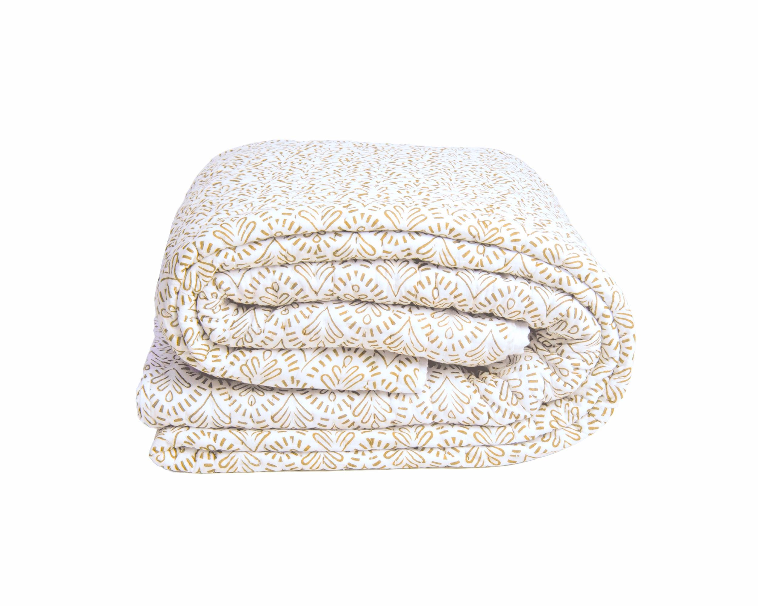 Sage Green Cotton Kantha Quilt, Hand Block Printed Lightweight ...