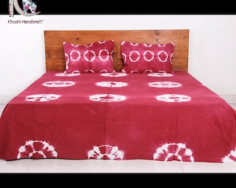 Cotton Bed Sheet, Shibori Print Natural Vegetable Dye Flat Sheet, Tie Dye Bed Set Queen Size TIE#22