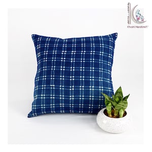 Block Print Indigo Cotton Pillow Cover: Hand-Dyed Throw Cushion INDP#03