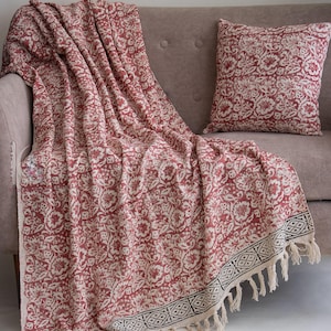 Handtryckt bomullsfilt: Boho Home Decor CKQ#TH08