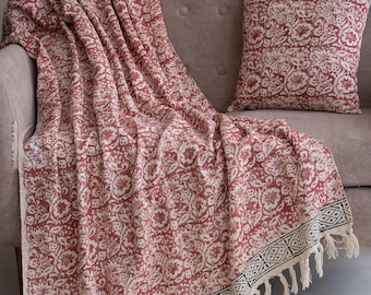 Handbedruckte Baumwolldecke: Boho Wohndekor CKQ#TH08