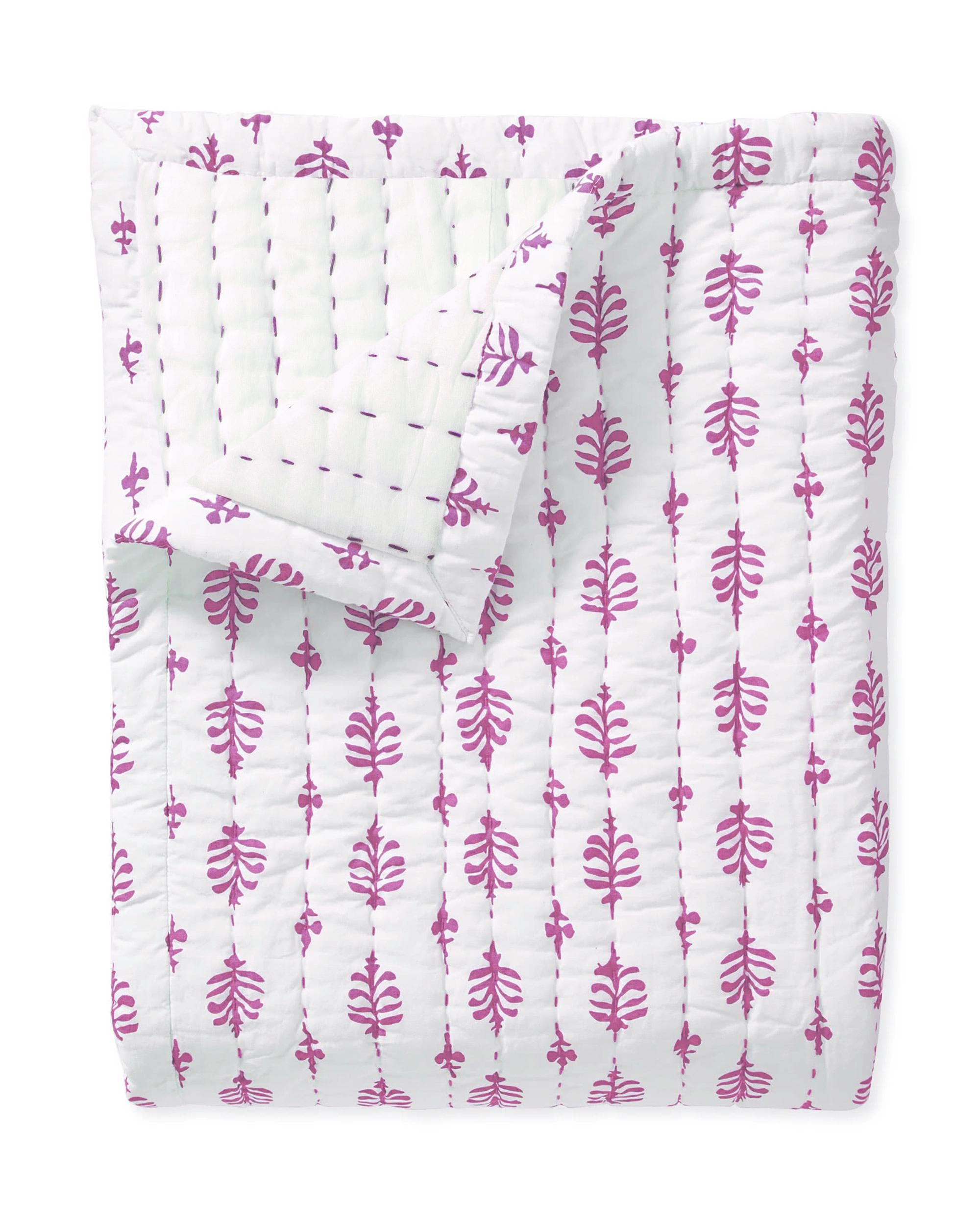 Indian Hand Block Printed Cotton Kantha Quilt, Handstitched Summer Quilt, Floral Print Jaipuri Razai Handmade Bedspread CKQ#KQ23