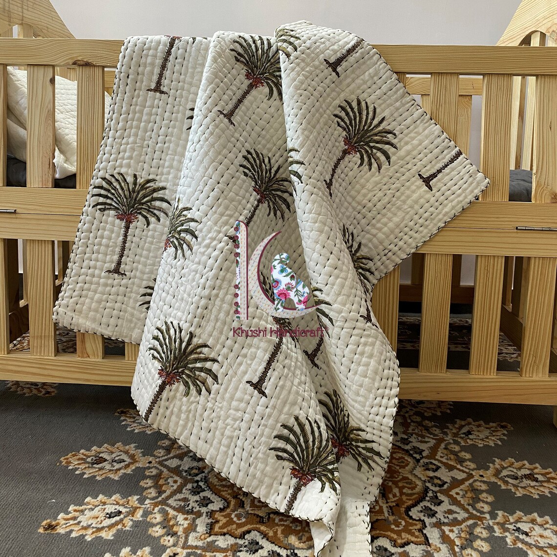 Palm Tree Crib Bedding Handmade Soft Cotton Baby Quilt Baby Etsy